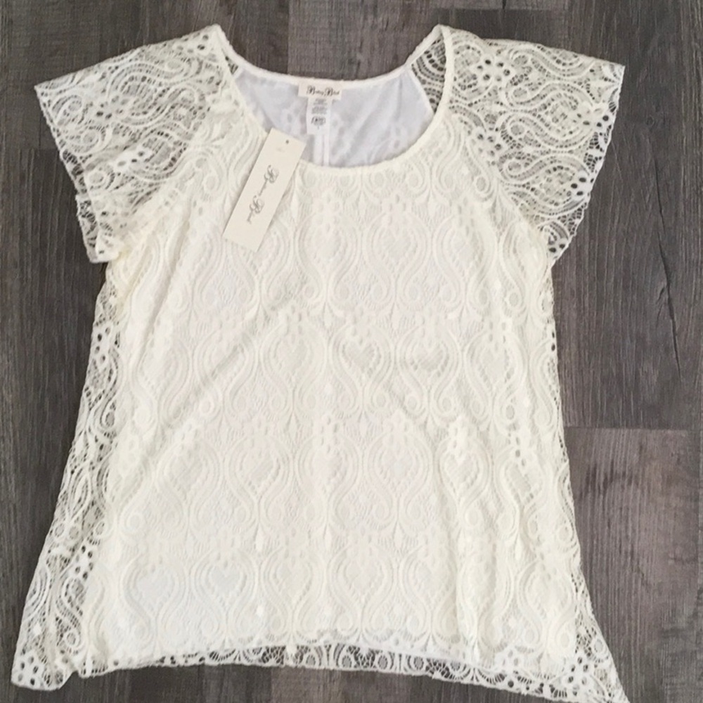Brittany Black Cream Flutter Sleeve Lace Blouse Size L